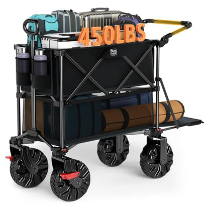 TIMBER RIDGE Push & Pull Double Decker Wagon, 400L Capacity & 450lb Load - color: Black, size: With Push Handle