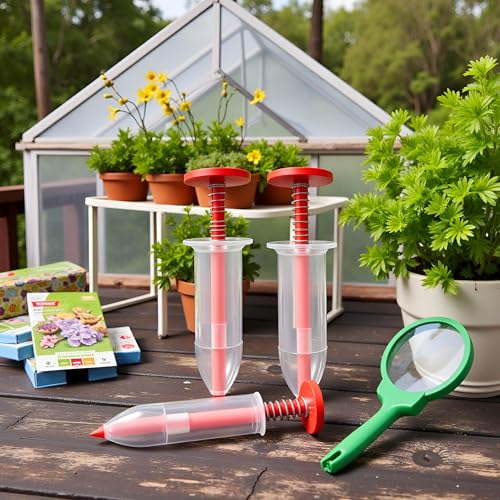 6Pcs Mini Sowing Seed Dispenser, Seed Planter Tool, Handheld Seed Planter, Mini Hand Seed Spreader, Seed Sower Tool, Garden Seed Planter, Small Seed Spreader with Seedlings Dibber Widger for Spreading