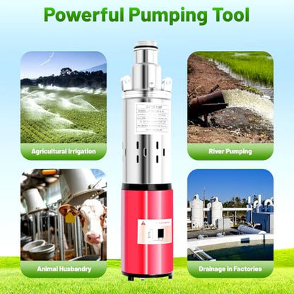 Deep Well Submersible Pump, DC 12V 180W Stainless Steel Water Pump, 396.26gal/h Flow, 65.6ft Lift Electric Powered Water Pump Kits for Farm Ranch Irrigation