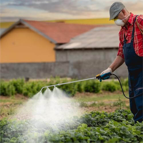 Pump Sprayer Wand with 3 Types of Nozzles, Fan Nozzle Replacement Sprayer Wand, Stainless Steel Sprayer Wand Replacement with 1/4" & 3/8" Brass Barb and 2 Hose Clamps (Plastic Handle)