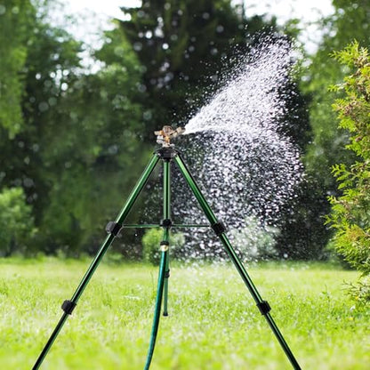 Biswing Impact Sprinkler Head on Tripod Base, Heavy Duty Lawn Sprinklers, 360 Degree Large Area Irrigation, Metal Sprinkler Nozzle & Solid Alloy Metal Extension Legs Flip Locks, 1 Pack - size: 1 Pack