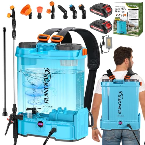 4 Gallon Battery Powered Backpack Sprayer with Auto-Mixing, Compatible with Makita 18V Battery, Dual 21V 2.6Ah Battery, 2 Spray Wands (Stainless & Fiberglass), 100 PSI Garden Sprayer for Lawn Care