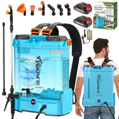 4 Gallon Battery Powered Backpack Sprayer with Auto-Mixing, Compatible with Makita 18V Battery, Dual 21V 2.6Ah Battery, 2 Spray Wands (Stainless & Fiberglass), 100 PSI Garden Sprayer for Lawn Care