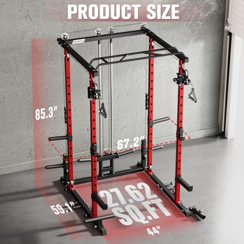 RitFit PPC-P3 Power Cage with Cable Crossover System, 1200LB Capacity - color: Red, style: Package 1.9K (with BP 340lbs Plates)