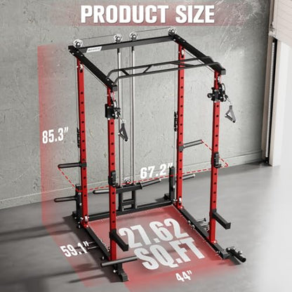 RitFit PPC-P3 Power Cage with Cable Crossover System, 1200LB Capacity - color: Red, style: Package 1.9K (with BP 340lbs Plates)