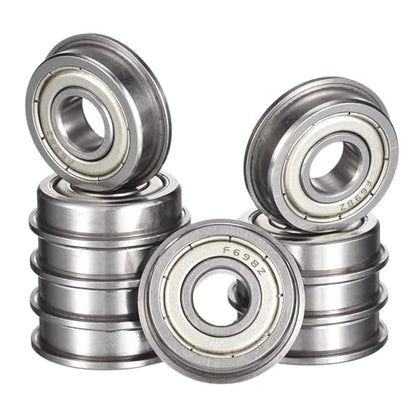 F698ZZ Flanged Ball Bearing, ID 8mm x OD 19mm x Width 6mm Miniature Bearings, Double Metal Shielded Deep Groove Bearings, Pre-Lubricated (GCr15) Chrome Steel 10pcs - size: F698ZZ 8mmx19mmx6mm