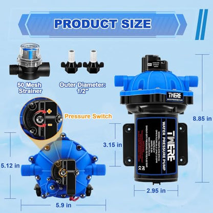 12V DC Water Pressure Pump,Sprayer Pump,7.0GPM 70PSI Five Chamber Diaphragm Water Pump,Up to 10FT 250W Self-Priming with Heavy Duty Pressure Switch,Ideal for Agricultural Spraying Marine Yacht - color: Blue