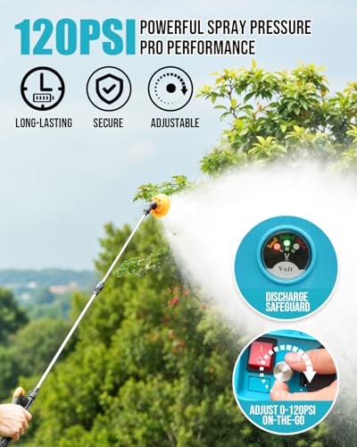 4.2 Gallon Battery Powered Backpack Sprayer, Electric Weed Sprayer for Lawn & Garden, 0-120 PSI Adjustable Pressure Sprayer for Fertilizer with Voltage Display, Battery & Charger Included