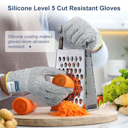 Dowellife Level 5 Cut Resistant Gloves with Silicone Coating, Food Grade Kitchen Knife Safety Gloves, Work Gloves for Chef, Mandoline Oyster Shucking Meat Cutting Wood Carving (Gray Large), Grey - size: Large (Pack of 1), style: Silicone Coated