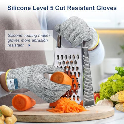 Dowellife Level 5 Cut Resistant Gloves with Silicone Coating, Food Grade Kitchen Knife Safety Gloves, Work Gloves for Chef, Mandoline Oyster Shucking Meat Cutting Wood Carving (Gray Large), Grey - size: Large (Pack of 1), style: Silicone Coated