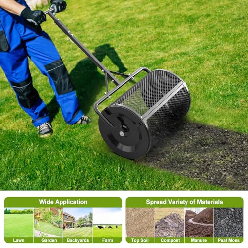 Seeutek Compost Spreader, 24" Peat Moss Spreader with 3 Heights - color: Jet Black