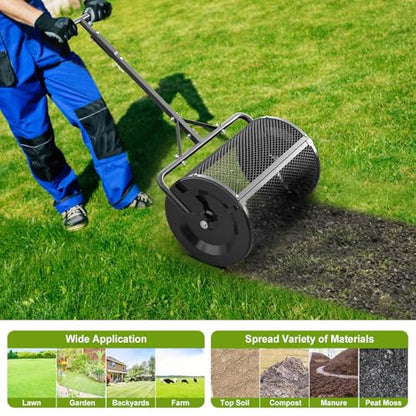 Seeutek Compost Spreader, 24" Peat Moss Spreader with 3 Heights - color: Jet Black