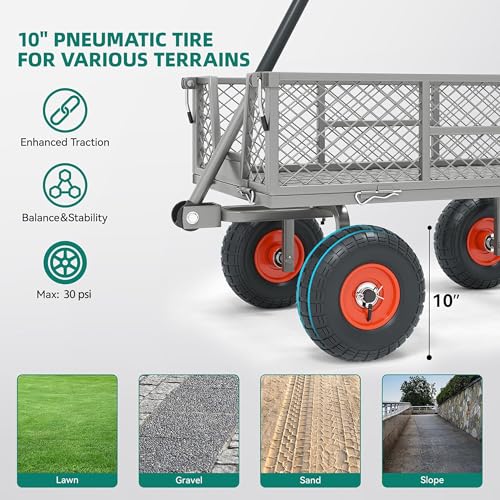 Heavy Duty Garden Cart, 900 lb Steel Wagon with All Terrain Tires - color: 900lb|gray&orange
