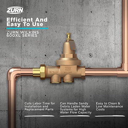 Zurn Wilkins 114-600XLHR 1-1/4" 600XL Pressure Reducing Valve with spring range from 10 PSI to 125 PSI, factory set at 50 PSI - size: 1.25 Inch