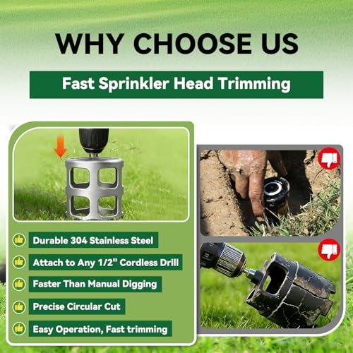 2.75" Sprinkler Head Trimmer for 1/2" Cordless Drills, Stainless Steel
