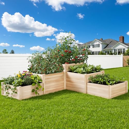 SPECRAFT 3-Tier Raised Garden Bed, Adjustable Fir Wood Planter Box - size: 7.7 x 7.5 x 2.36 FT