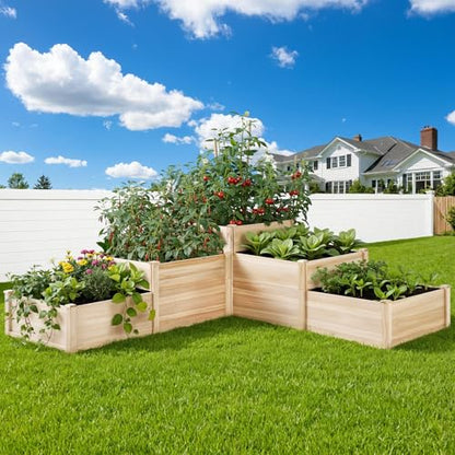 SPECRAFT 3-Tier Raised Garden Bed, Adjustable Fir Wood Planter Box - size: 7.7 x 7.5 x 2.36 FT