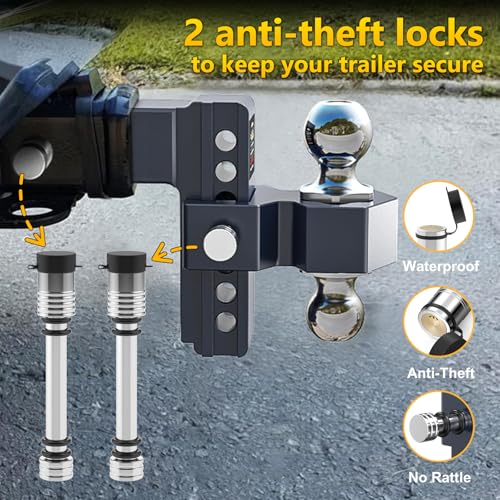 Adjustable Trailer Hitch, Drop Hitch for 2.5 Inch Receiver, 6 inch Aluminum Truck Hitch, 2 and 2-5/16 inch Balls, 18,500 LBS GTW,Bule Tow Hitches with Two Anti-Theft Locks