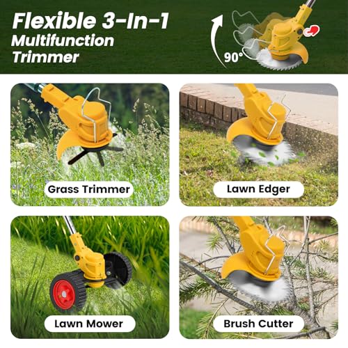 24V Electric Weed Wacker Edger Lawn Tool,2 2.0Ah Battery Powered Weed Eater - color: Cream