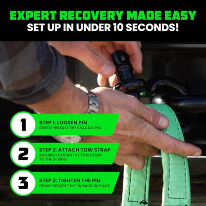 Rhino USA Recovery Combo Kit - 20ft Tow Strap & D-Ring Shackles - color: 20' Strap + Shackles