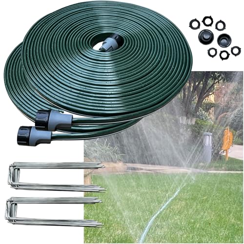 Watoo 2026 Sprinkler Hose & Soaker Hose for Yard - 100 FT Reinforced Flat Garden Hose with Holes, Heavy Duty No-Kink Lawn Irrigation Hose (Includes Stakes, High Pressure Spray) - size: 100FT(50FT*2)