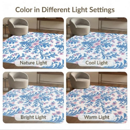 2'x3' Blue Pink Chinoiserie Toile Way Motif Washable Throw Rug - color: Blue/Pattern 1, size: 2' x 3' (Rectangular)