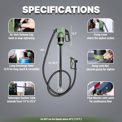 TERA PUMP Drum Barrel Pump w/Gas Pump Style Nozzle - style: Diesel / Fuel Pump