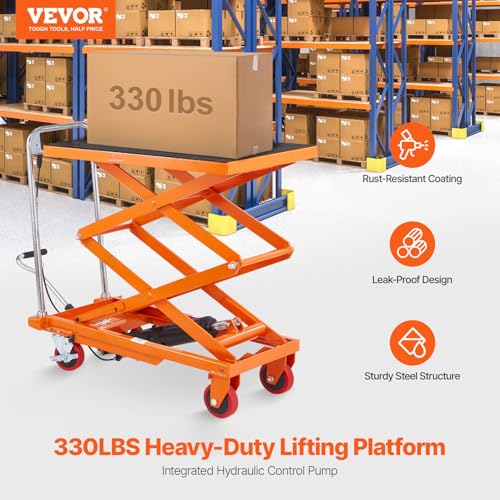 VEVOR Hydraulic Lift Table Cart, Orange, 50-Inch