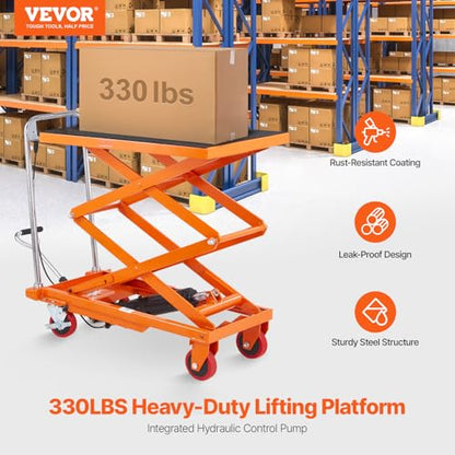 VEVOR Hydraulic Lift Table Cart, Orange, 50-Inch