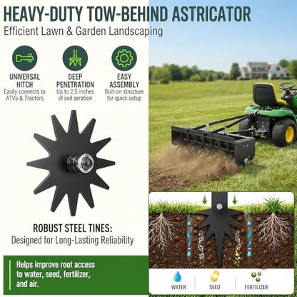 35" Plug Aerator Tow Behind, 400 LBS Tow Behind Spike Lawn Aerator