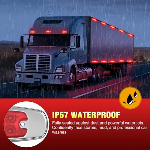 Nilight 6.3" Red Rectangle Side Marker Light with High Low Strobe - color: Red 6.3" 10Pcs