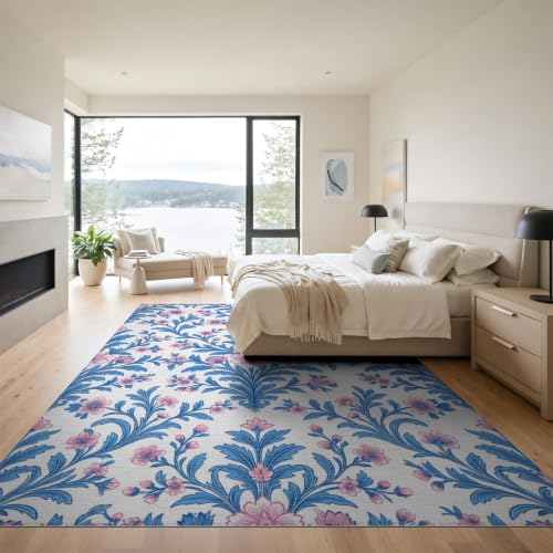 9'x12' Blue Pink Chinoiserie Toile Way Motif Washable Area Rug - color: Blue/Pattern 1, size: 9' x 12' (Rectangular)