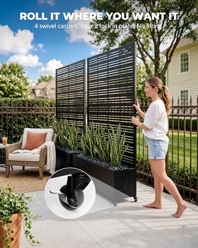 73" Tall Privacy Planters with Trellis, Freestanding - Black - color: Matte Black