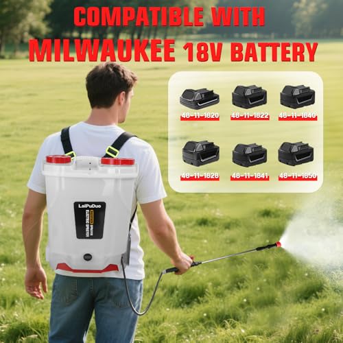 Battery Powered Backpack Sprayer Compatible with Milwaukee 18V Battery,5.3 Gallon,100 PSI Electric Garden Sprayer, Weed Lawn Sprayer with Telescopic Wand & 4 Nozzles,for Lawn and Garden(No Battery)