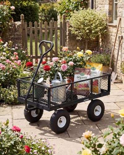 Garvee Versatile Outdoor Utility Cart - 800LBS Heavy-Duty, 10" All-Terrain Pneumatic Tires, Easy Maneuverable Lawn Cart with Removable Mesh Panels for Gardening & Landscaping, Black - color: Black