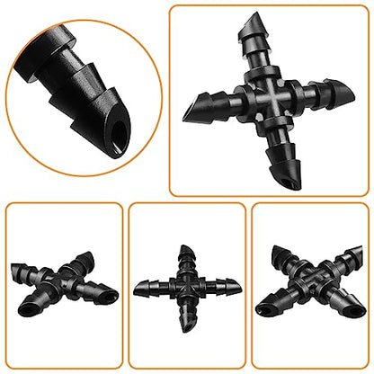 1/4" Drip Irrigation Cross Fittings, 45 Pieces Barbed 4-Way Cross Irrigation Parts for 1/4 Inch Drip Tubing, Drip Line 4-way Tee Connectors T Parts for Sprinkler Garden Lawn - size: 4/7mm Cross-40P