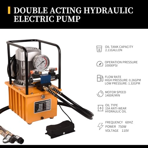 Electric Hydraulic Pump,750W,110V Double Acting,Solenoid Valve