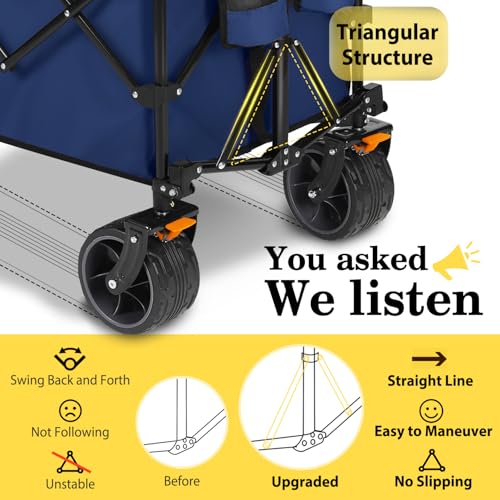 Sekey 300L Extended Collapsible Wagon, 660 lb Capacity, 48 in Long - color: Navy Blue