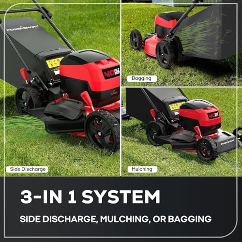 40V Electric Lawn Mower, 17" Brushless Push Lawn Mower - color: Black&Dark Red