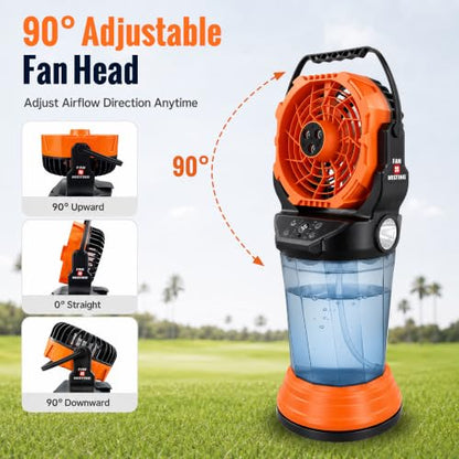 Roykaw Golf Cart Misting Fan with 2L Water Tank and 3 Mist Nozzles, 48+Hrs Long Runtime & Fast Cooling, 4 Powerful Wind Speed/LED Light, Cooling Outdoor Fan for Camping Golfing Fishing and Beach