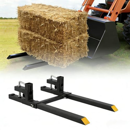 43" Heavy Duty Clamp on Pallet Forks with Adjustable Stabilizer Bar - 2500 LBS Capacity Pallet Fork Attachments for Tractor Bucket, Skid Steer Loader - size: 43"