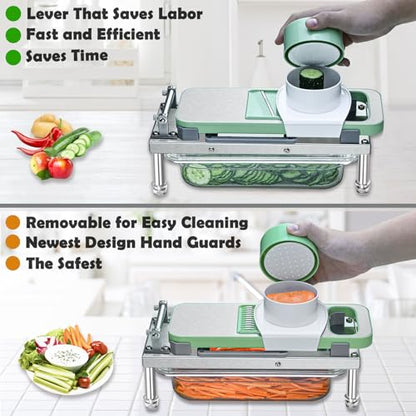 All-in-1 Vegetable Chopper with 8 Blades - Mandoline Slicer-Pro Food Chopper with Container - Veggie Salad Onion Chopper - Potato Dicer French Fry Cutter - Cheese Grater - Stainless Steel material - color: 8 Blade