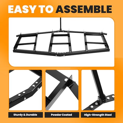 ECOTRIC 84 in Width Drag Harrow Heavy Duty Compatible with ATV UTV and Garden Tractor Tow Behind Landscape Drag Driveway Grader with Adjustable Pin-Style Hitch Steel Powder Coated Black
