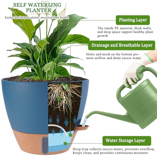 2 Pack 10 inch Plant Pots, Plastic Self Watering Planters - color: Navy Blue, size: 10 inches