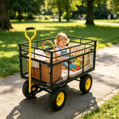 Heavy Duty660Lbs，Mesh Steel Garden Cart Utility Wagon (Black)