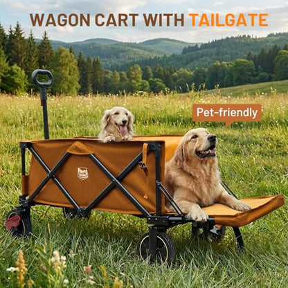 Timber Ridge 49" Extra Long Collapsible Folding Wagon with Tailgate&Brakes - color: Orange, size: 250L