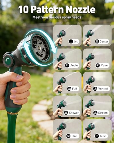Retractable Garden Hose Reel: 1/2 in x 100 ft Wall Mounted Water Hose Reel with 10-Function Nozzle, Hose Reels for Outside, Any Length Lock, Brass Fittings, Slow Auto Rewind & 180° Swivel - color: Gray-green