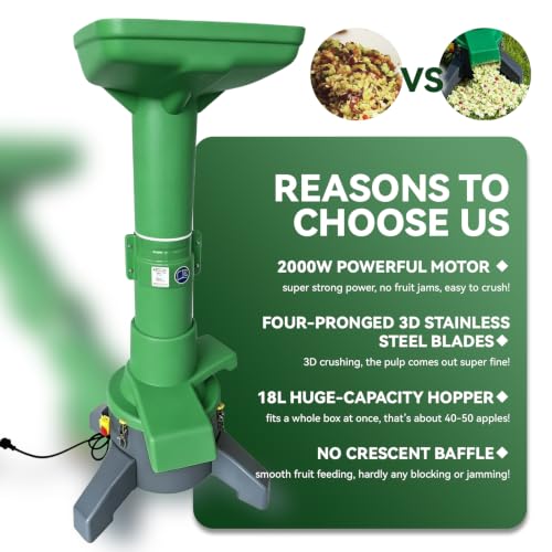 SQUEEZE master Hydraulic Fruit Wine Apple Press -5.3Gallon/20L with Electric Apple Crusher