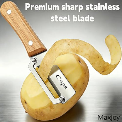 Maxjoy Vegetable Peeler, Stainless Steel Wooden Handle for Potato, Fruit - color: Brown#Silver