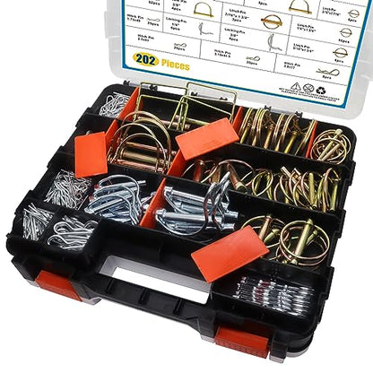 202PCS Hitch Pins Clip Pins, Linch and PTO Pins for Trailers Tractors Trucks Towing Mowing, Farm Equipment, Snow Plows, Lawnmowers Garage, Heavy Duty Trailers Accessories Tractor Attachments